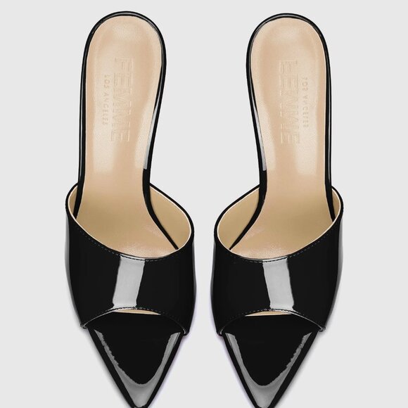 Black Gianni Patent Vegan High Heel Mules - Picture 2 of 9